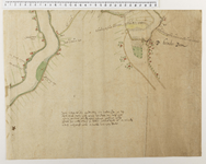 283 Kaart van de rivier de Vecht bij de Hinderdam, met weergave van de dam en de bebouwing langs de rivier